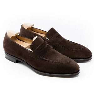 Handmade Brown Suede Penny Loafers for Men | Classic Slip-On Dress Shoes | Soft Italian Suede | SS Shoes Maker