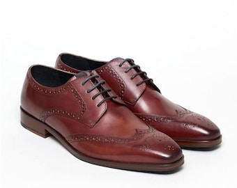 Handmade Brown Leather Wingtip Oxford Brogues: Classic Men's Dress Shoes