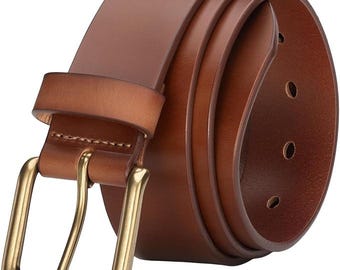 Handmade Brown Leather Belt for Men, Full Width Dress Belt, Vintage Brass Buckle, Classic Casual Belt, Personalized Leather Gift