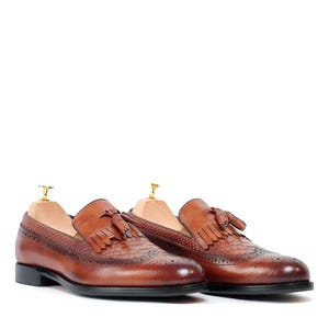 Handcrafted Brown Leather Tassel Loafers for Men | Luxury Italian-Style Slip-On Dress Shoes