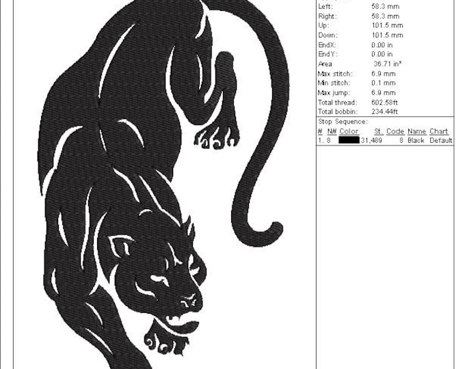 Jaguar Embroidery Design: Black Panther Machine Embroidery (Digital Download)