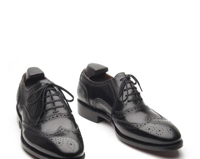 Handcrafted Black Brogue Oxford Shoes for Men | Premium Leather Formal Shoes | Classic Dress Shoes | Elegant Lace-Up Shoes