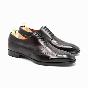 Handmade Men&#39;s Oxford Brogue Dress Shoes – Premium Leather Wingtip Formal Shoes | SS Shoemaker