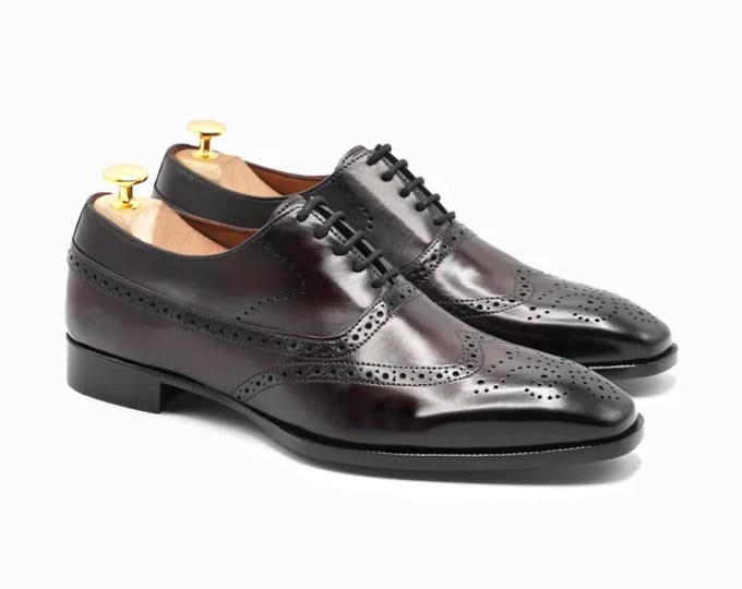 Handmade Men's Oxford Brogue Dress Shoes – Premium Leather Wingtip Formal Shoes | SS Shoemaker