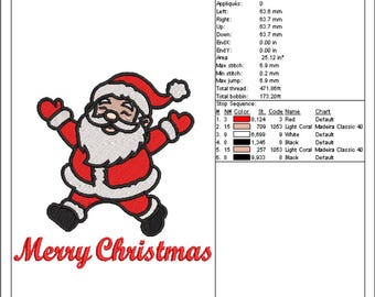 Santa Claus Embroidery Design – Merry Christmas – Machine Embroidery File (Digital Download)