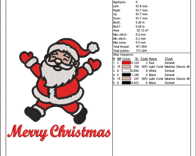 Santa Claus Embroidery Design – Merry Christmas – Machine Embroidery File (Digital Download)