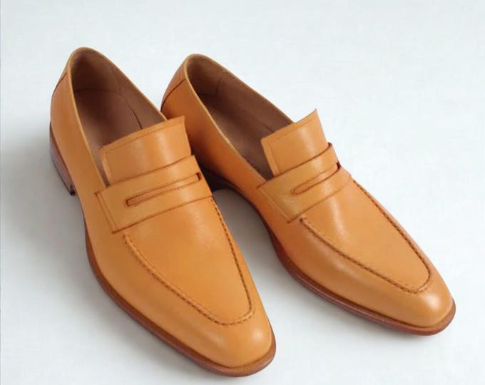 Handmade Tan Leather Penny Loafers: Classic Italian Style