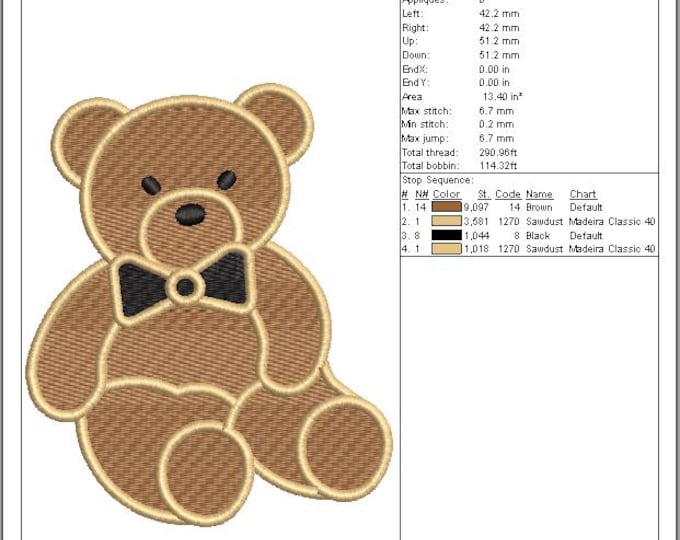 Teddy Bear Embroidery Design – Bowtie, Baby Projects (Digital File)