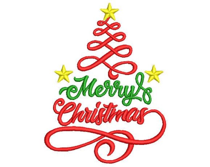 Merry Christmas Tree Embroidery Design | Holiday Machine Embroidery File
