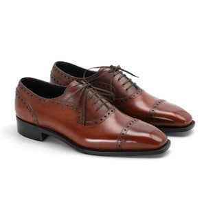 Men’s Handmade Brown Leather Oxford Brogue Shoes | Classic Cap Toe Formal Shoes | Luxury Lace Up Dress Shoes