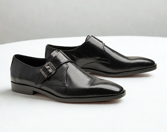 Men's Black Leather Monk Strap Dress Shoes: Italian Style Formal Footwear