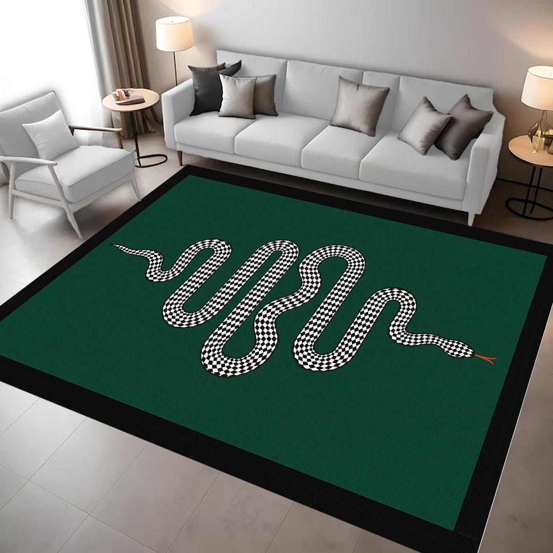 Checkerboard Snake Rug: Optical Illusion Wildlife Serpent, Black White ...