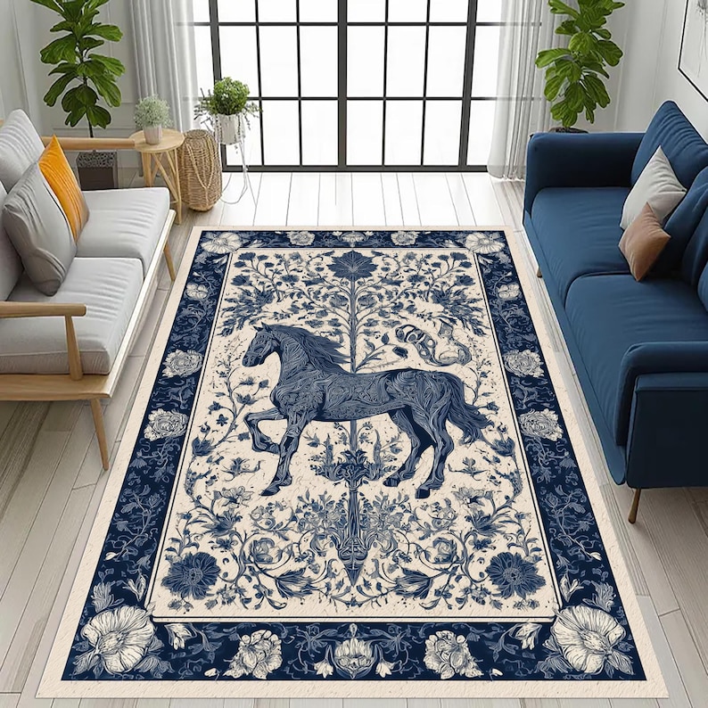 Floral Horse Rug: Equestrian Blue White, Ornamental Animal Decorative ...