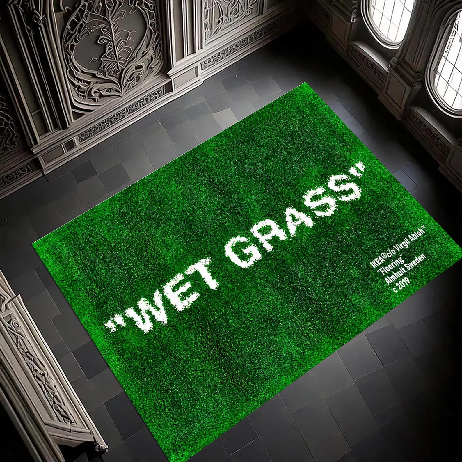 Grass Style Rug Green Wet Grass Pattern Rug : Lawn Looking Customizable Printed Design ...