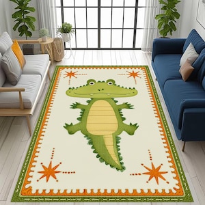 cute crocodile rug,green alligator rug,kids room rug,cartoon animal rug,playroom rug,cute animal decor rug,children floor rug