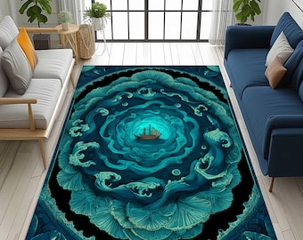 シーサーペント航海用ラグ：ファンタジーな海の船、波、そして天空の嵐