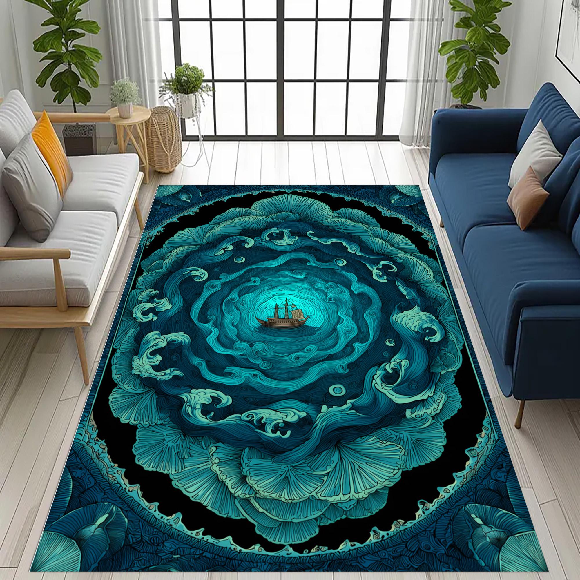 その他 FEELS GOOD STORE Save the Water Rug Fantasy Ocean Wave Rug: Nautical Coastal Adventure, Blue Whirlpool