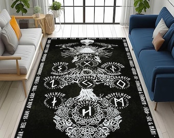 Norse Yggdrasil Tree of Life Rug: Viking Nine Realms Design, Nordic Pagan Decors Carpet