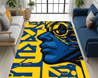 Cyberpunk Gaming Room Rug: Modern Abstract Techno Sci-Fi Design Carpet