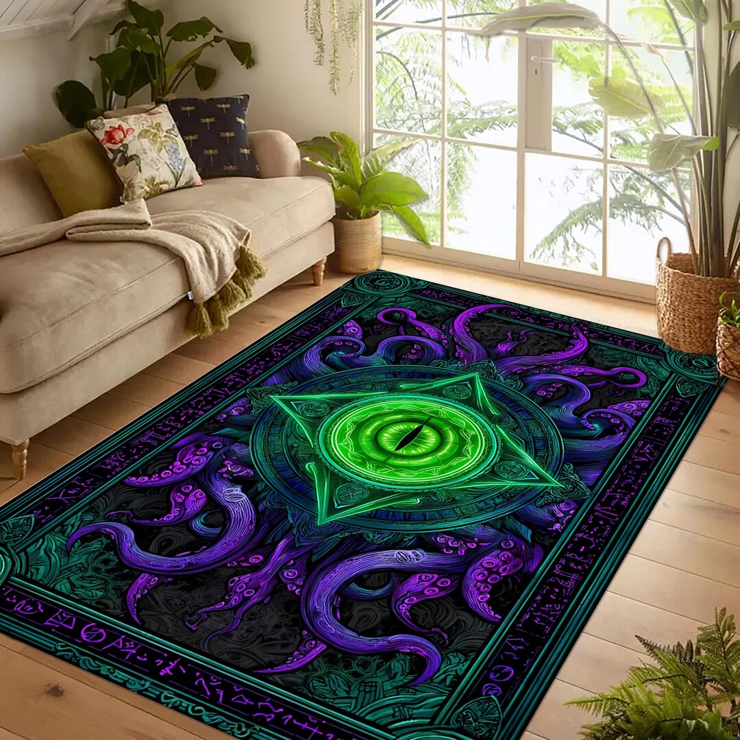 Lovecraftian Eldritch Eye Rug: Neon Cthulhu Tentacle, Occult Cosmic ...