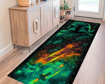 Tappeto da corridoio Boba Fett: Star Wars SciFi, Mandalorian Galaxy Space, Neon Gamer