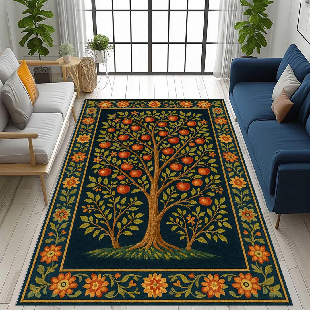 William Morris Apple Tree Rug: Orchard Harvest Fruit, Botanical Floral ...