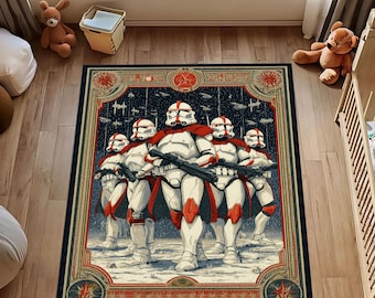 Tappeto Clone Trooper: design fantascientifico di Star Wars, tappeto per la sala giochi dell'esercito galattico, ideale per i fan dei film