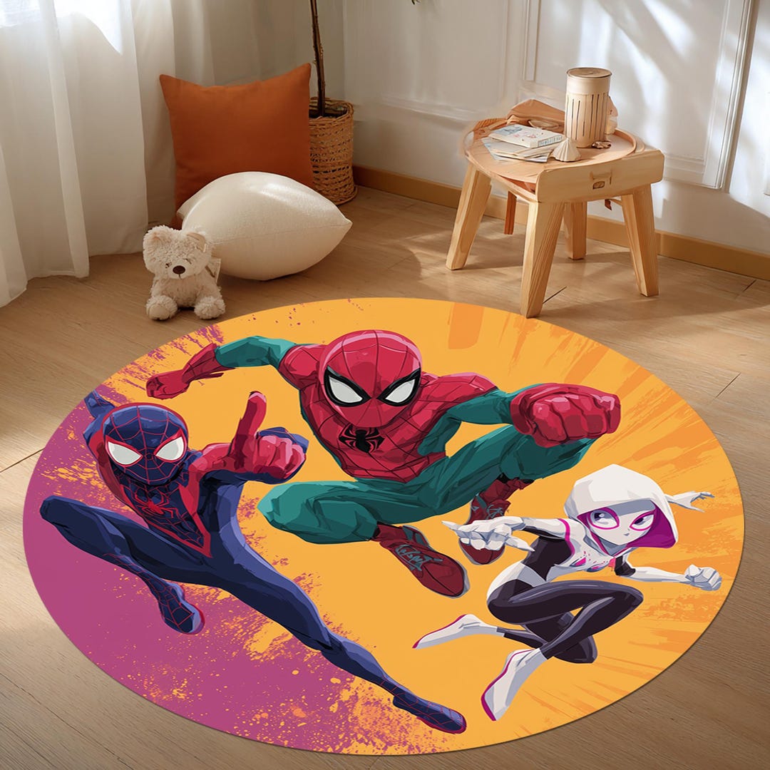 Spider-man Round Rug: Superheroes Decor, Miles Morales, Spider Gwen ...