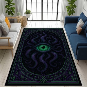 gothic eye rug,occult rug,cthulhu eye rug,dark magic rug,cosmic eye rug,eldritch rug,green eye rug,arcane rug,witchy rug