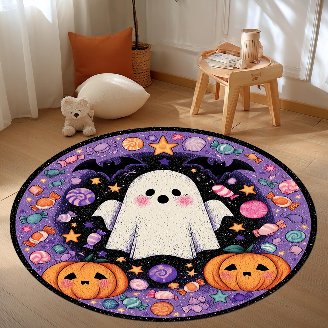Ghost Rugs Halloween Ghost Rug: Spooky Pumpkin Candy, Kawaii Bat Star , Colorful ...