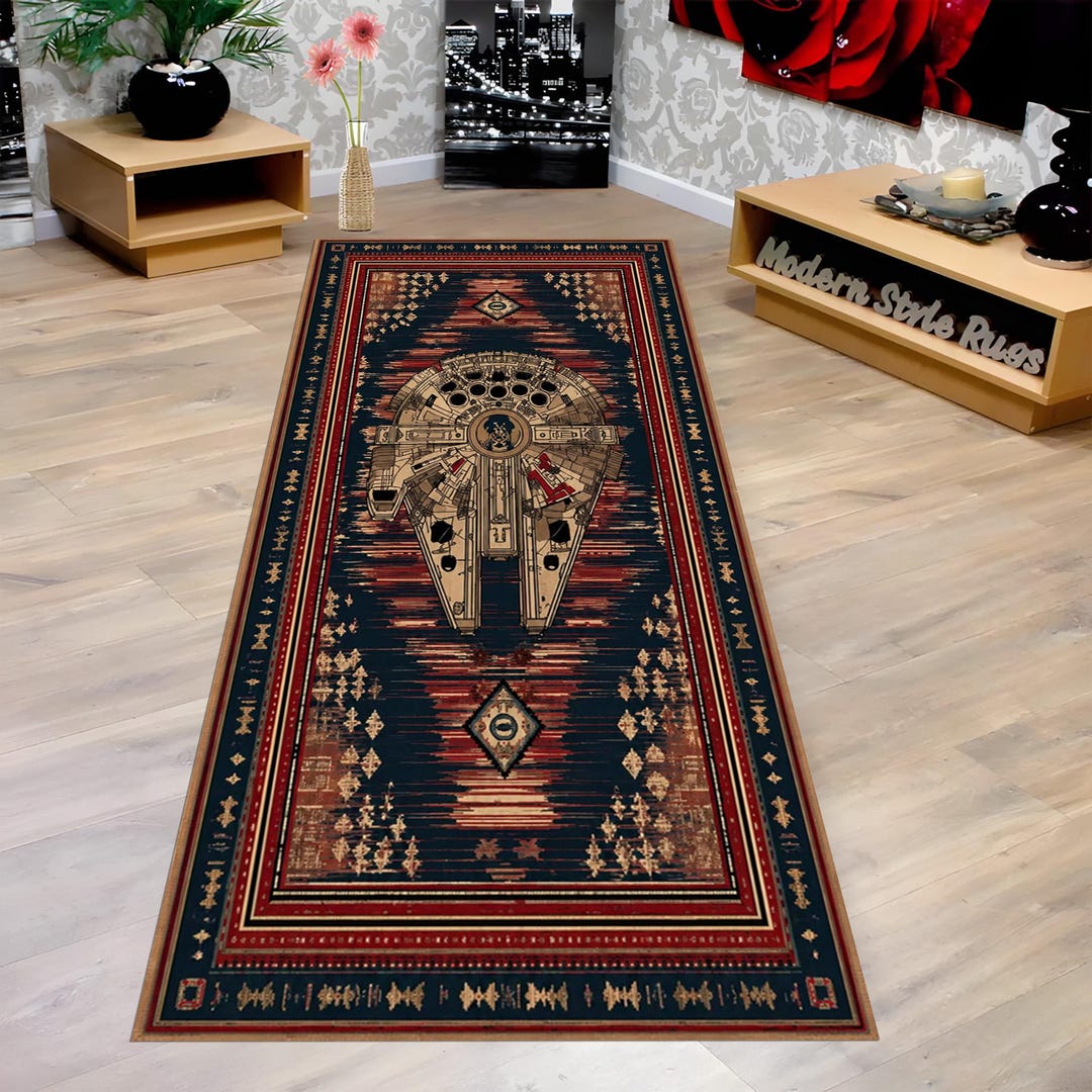 Stargate Rug Starwars Galaxy Runner Rug: Red Blue Spaceship Carpet, Falcon Starship ...