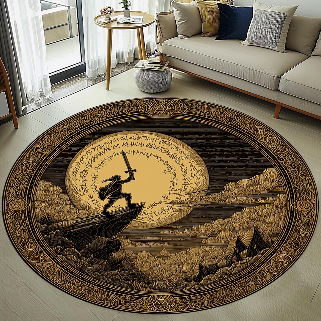 Smite Rama Rugs Zelda Round Rug: Fantasy Sword Moon, Hero Gamer Circle, Mystical Design ...