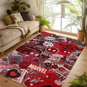 Spider Man Collage Rug,Superhero Comic Rug,Spider Man Red Rug,Kids Room Superhero Rug,Gamer Room Spider Man Rug,Comic Art Rug