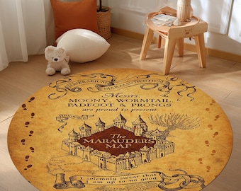 Wizarding World Map Round Rug: Magical Castle Witchcraft, Fantasy School , Wizardry Movie  Decor Carpet