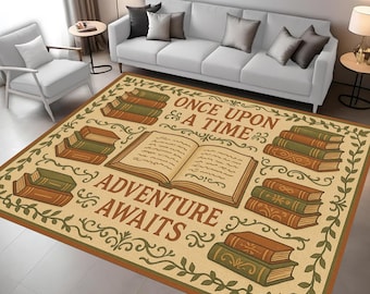 Book Lover Bookshelf Rug:  Reading Room Carpet, Literary Library Floor Decor Design