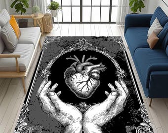 Gotisch anatomisch harttapijt: Victoriaans frame Dark Art, macaber zwart-wit gotisch handtapijt