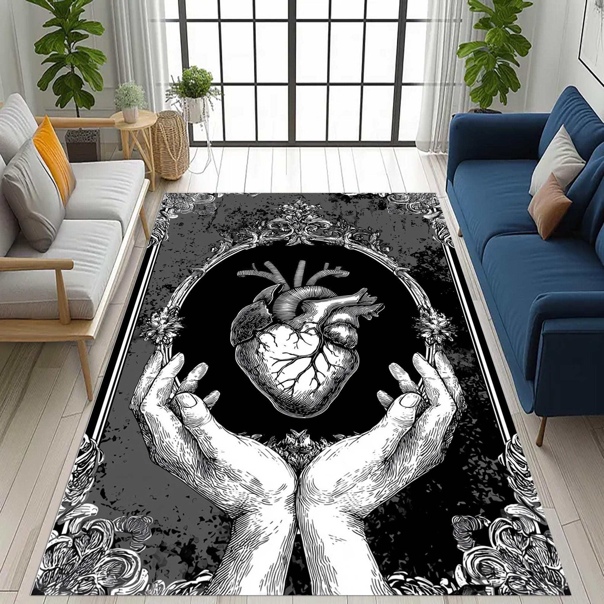 Gothic Anatomical Heart Rug: Victorian Frame Dark Art, Macabre