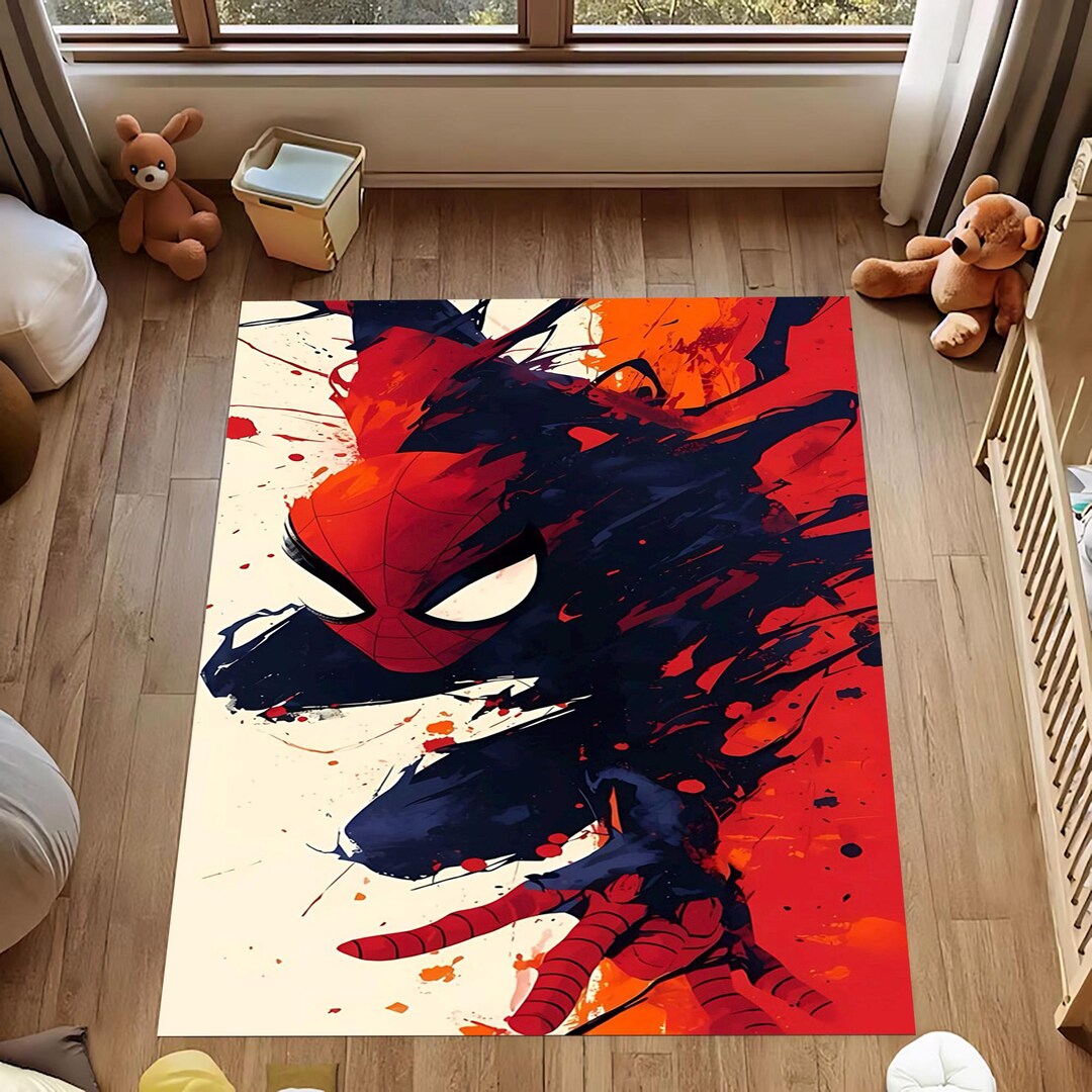 Abstract Spider-man Rug: Superhero Comic Splatter, Kids Room Gamer Hero ...