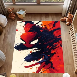 Spider Man Abstract Rug,Superhero Art Rug,Comic Hero Rug,Spider Man Splatter Rug,Kids Room Hero Rug,Gamer Room Spider Man Rug