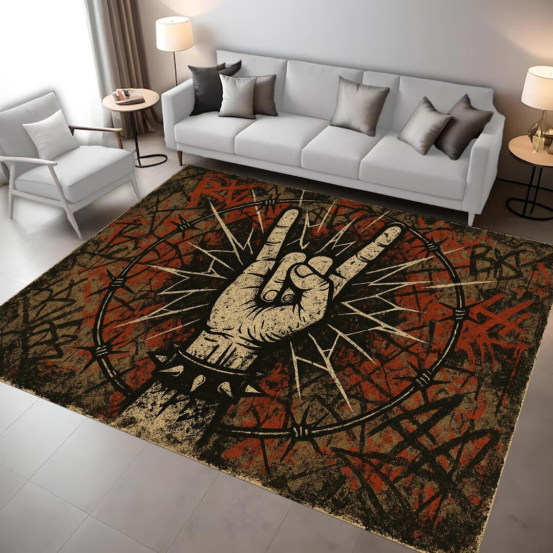 Room Sign Rugs Metal Hand Sign Rug: Music Room Carpet,rock Horns, Spiked Bracelet ...