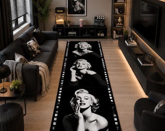 Marilyn Monroe loper vloerkleed: Hollywood retro glamour, zwart-witte ster, tapijt beroemde filmicoon