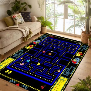 Retro Arcade Rug,Retro Rug,Pixel Rug,80s Video Game Rug,Neon Maze Game Rug,Kids Room Rug, Gaming Room Rug,Gamer Rug,Geek Rug,Game Room Rug