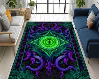 Cthulhu-oogdeken: lovecraft-horrorontwerp, groen-paars tentakelpatroon, dark fantasy gamer-decor