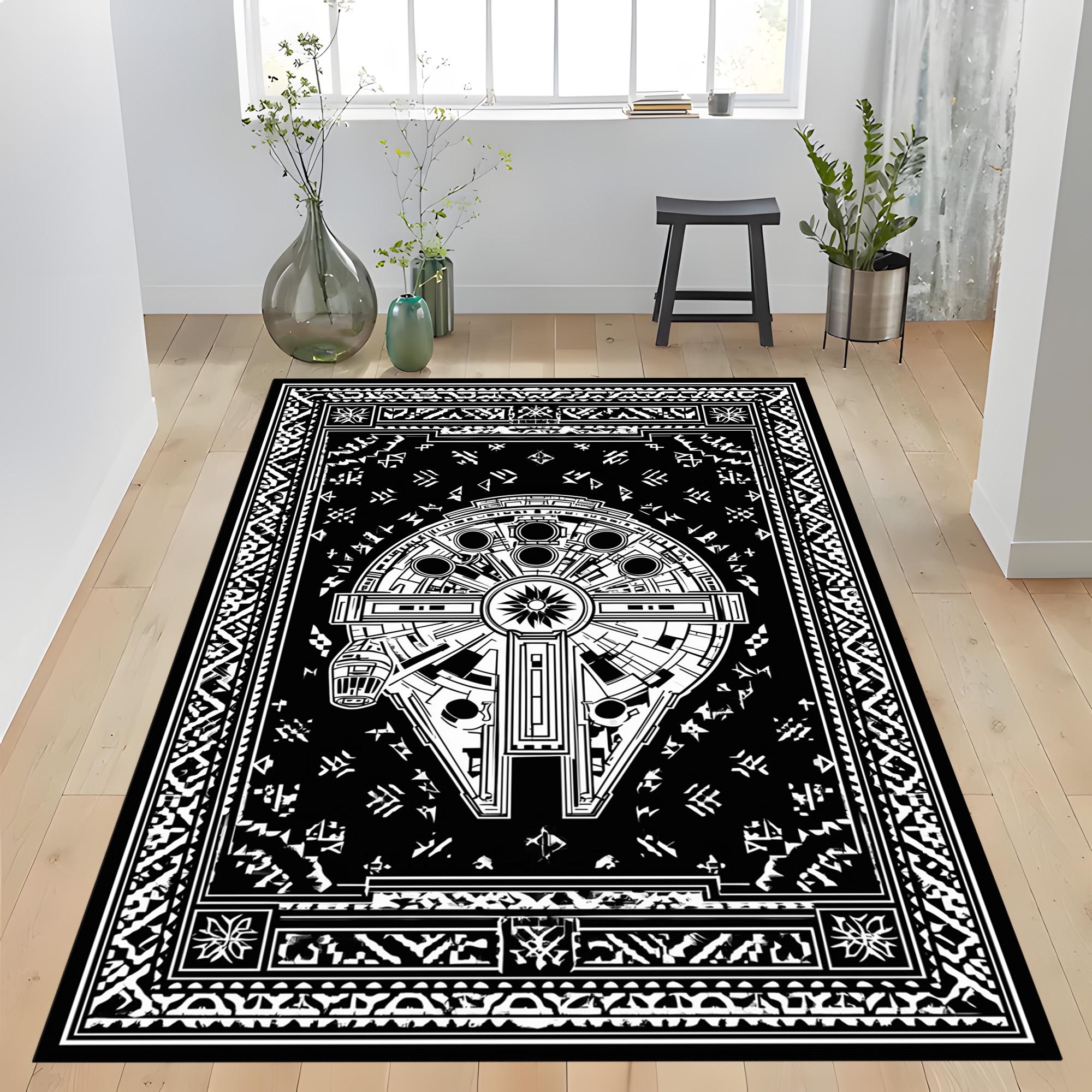 Stargate Rug Star Wars Millennium Falcon Rug: Galactic Spaceship , Black White Retro ...