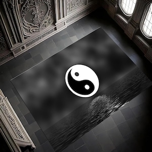 yin yang rug,zen rug,tao rug,spiritual rug,balance rug,black and white rug,oriental rug,meditation rug,zen decor rug,energy rug