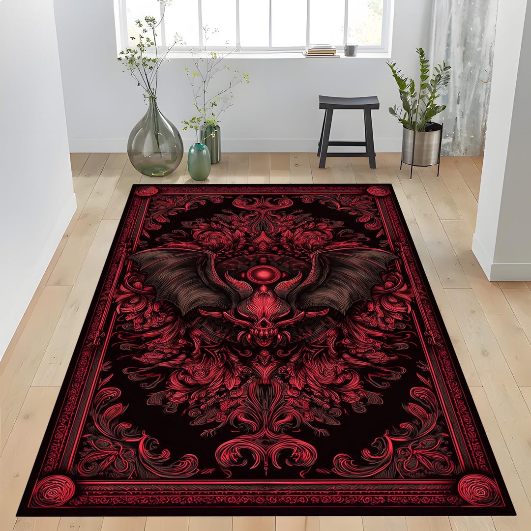 Vampire Rug Textures Gothic Bat Rug: Dark Vampire Ornamental Baroque, Mythic Winged Creature ...