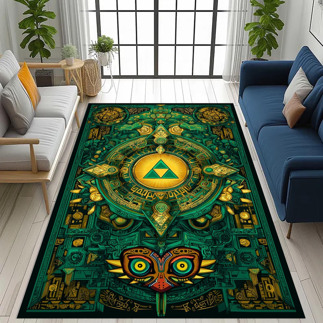 Zelda Gaming Rug: Triforce Symbol, Majora Mask, Hylian Crest Fantasy ...