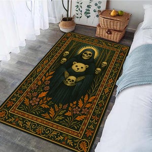 Gothic Skull Rug, Dark Reaper Rug, Skeleton Art Rug, Horror Skull Decor Rug, Macabre Bear Skull Rug, Occult Forest Rug, Creepy Gothic Rug