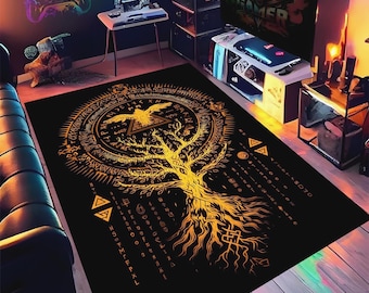 Yggdrasil Tree Of Life Rug: Norse Viking Runes, Nordic Pagan Decor