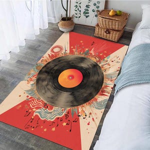 Vinyl Rug,Record Player Rug,Retro Music Rug,Orange Record Rug,Music Note Rug,Colorful Sound Rug,Turntable Rug,Music Room Rug,Retro Vinyl Rug